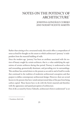 Notes on the Potency of Architecture1