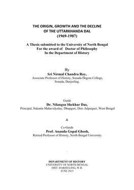 Sri Nirmal Chandra Roy, Associate Professor of History, Sonada Degree College, Sonada, Darjeeling
