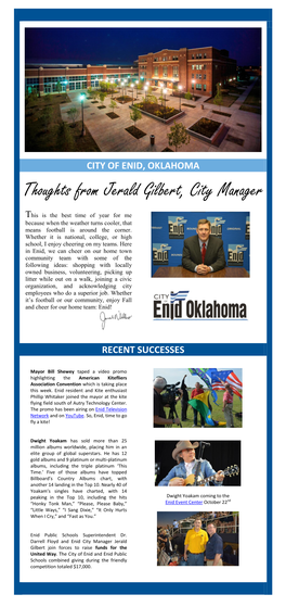 Thoughts from Jerald Gilbert, City Manager