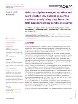 Relationship Between Job Rotation and Work-Related Low Back Pain: a Cross- Sectional Study Using Data from the Fifth Korean Working Conditions Survey