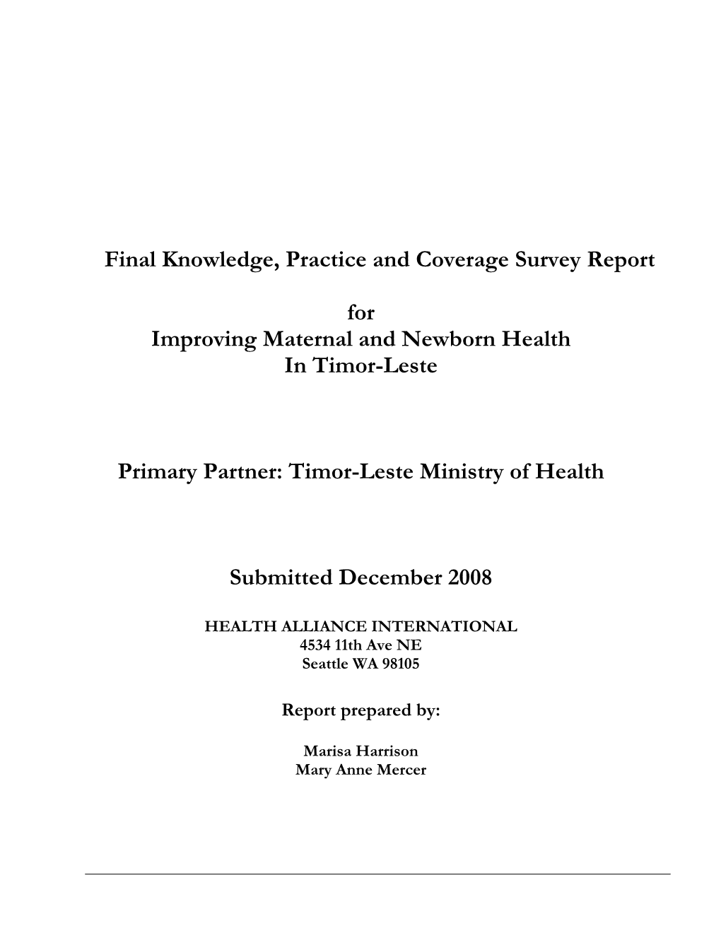 Final Knowledge, Practice and Coverage Survey Report