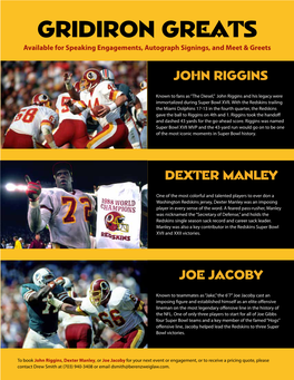 GRIDIRON GREATS Available for Speaking Engagements, Autograph Signings, and Meet & Greets