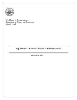 Report: Rep. Henry A. Waxman's Record of Accomplishment