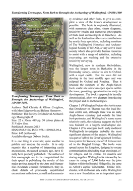 Transforming Townscapes. from Burh to Borough: the Archaeology of Wallingford, AD 800-1400