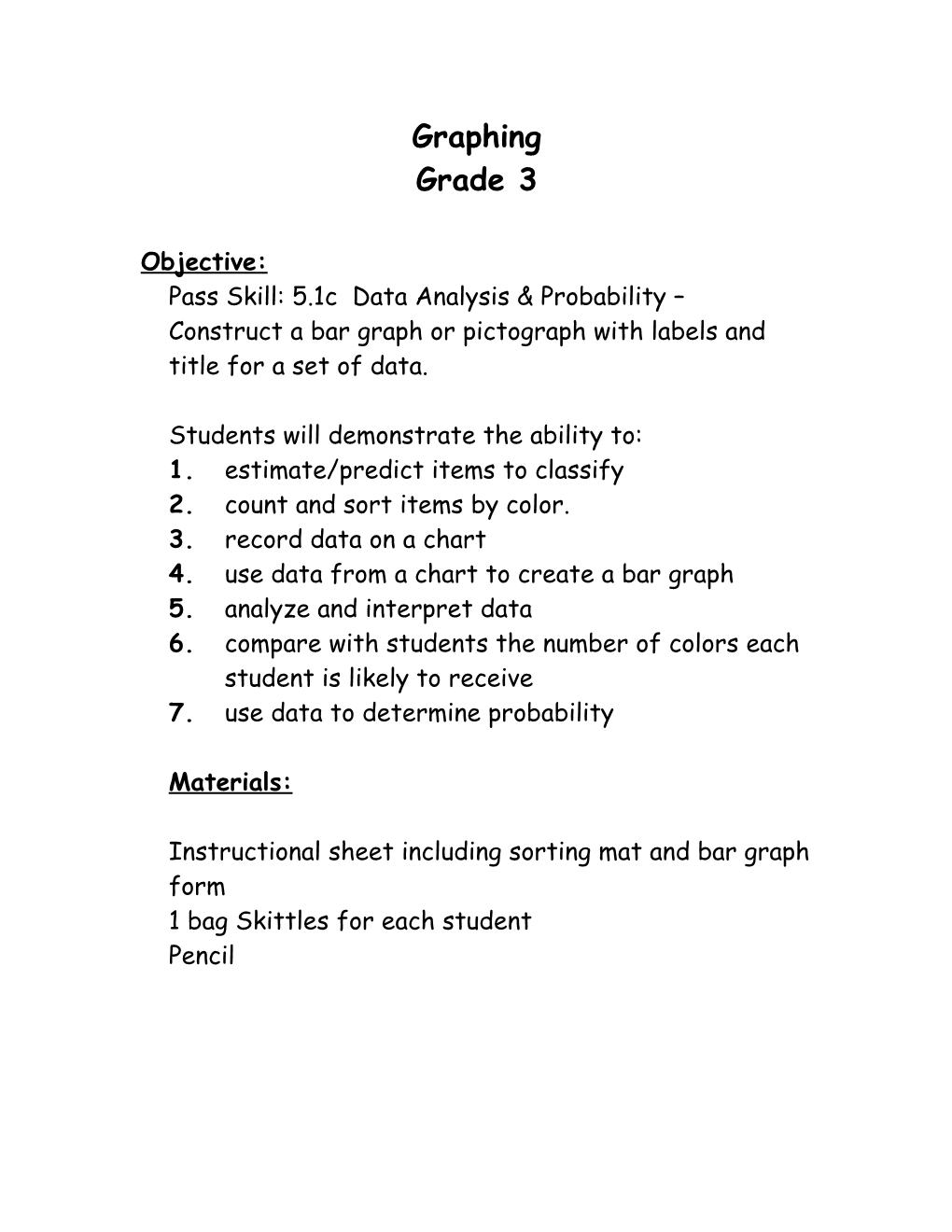 Skettles Graphing and Probability