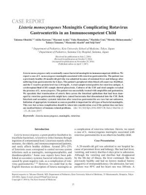 Listeria Monocytogenes Meningitis Complicating Rotavirus Gastroenteritis in an Immunocompetent Child