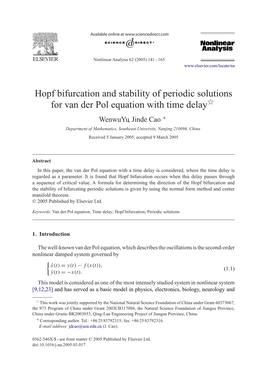 Hopf Bifurcation and Stability of Periodic Solutions for Van Der Pol