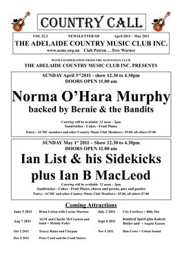 VOL 22.2 NEWSLETTER of April 2011 – May 2011 the ADELAIDE COUNTRY MUSIC CLUB INC