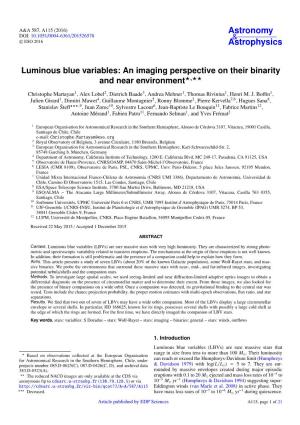 Luminous Blue Variables: an Imaging Perspective on Their Binarity and Near Environment?,??