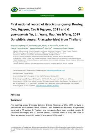 First National Record of &lt;I&gt;Gracixalus Quangi&lt;/I&gt;