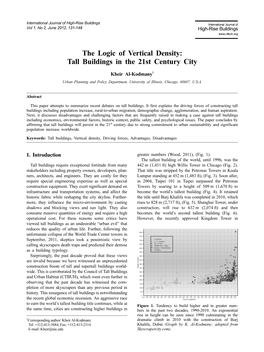 The Logic of Vertical Density: Tall Buildings in the 21St Century City Kheir Al-Kodmany†