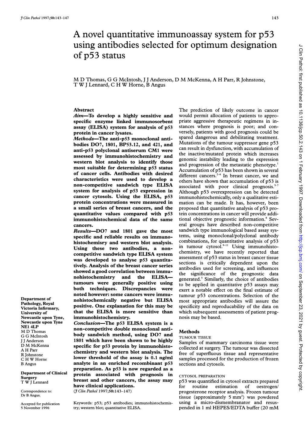 A Novelquantitative Immunoassay System for P53 Using Antibodies