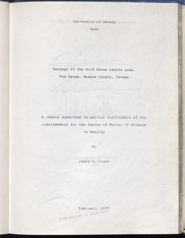 University of Nevada Reno Geology of the Wild Horse Canyon Area, Fox Range, Washoe County, Nevada a Thesis Submitted in Partial