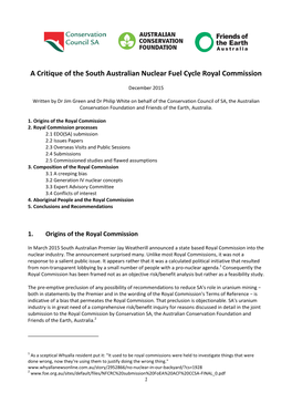 A Critique of the South Australian Nuclear Fuel Cycle Royal Commission