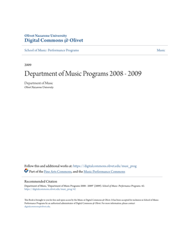 Department of Music Programs 2008 - 2009 Department of Music Olivet Nazarene University