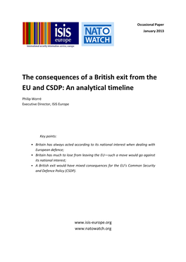 The Consequences of a British Exit from the EU and CSDP: an Analytical Timeline