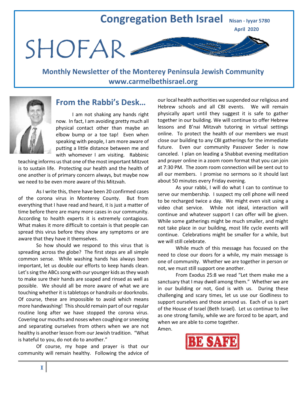 SHOFAR Monthly Newsletter of the Monterey Peninsula Jewish Community