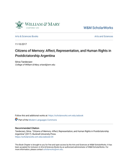 Citizens of Memory: Affect, Representation, and Human Rights in Postdictatorship Argentina