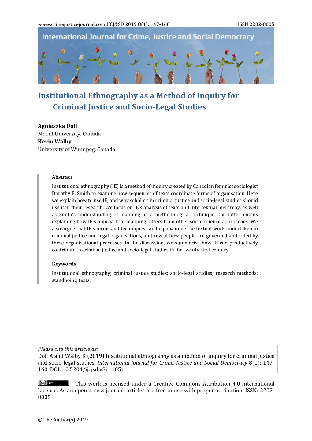 Institutional Ethnography As a Method of Inquiry for Criminal Justice and Socio-Legal Studies