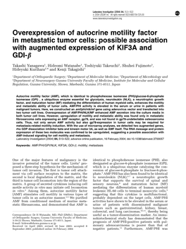 Overexpression of Autocrine Motility Factor in Metastatic Tumor Cells: Possible Association with Augmented Expression of KIF3A and GDI-B