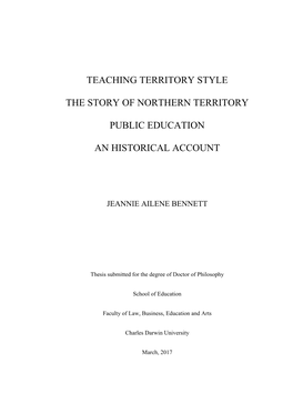 Teaching Territory Style the Story of Northern Territory Public Education