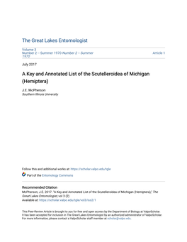 A Key and Annotated List of the Scutelleroidea of Michigan (Hemiptera)