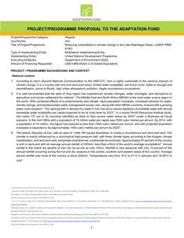 Project/Programme Proposal to the Adaptation Fund