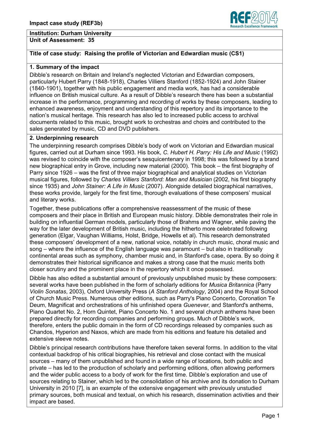 Impact Case Study (Ref3b) Institution: Durham University Unit of Assessment: 35