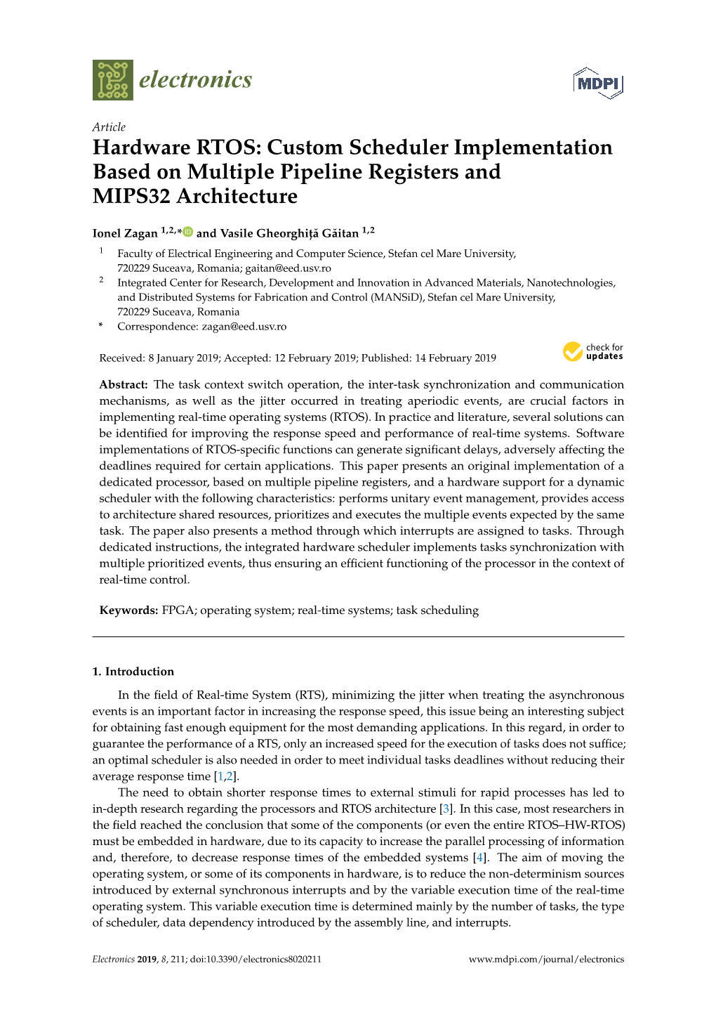 Hardware RTOS: Custom Scheduler Implementation Based on Multiple ...