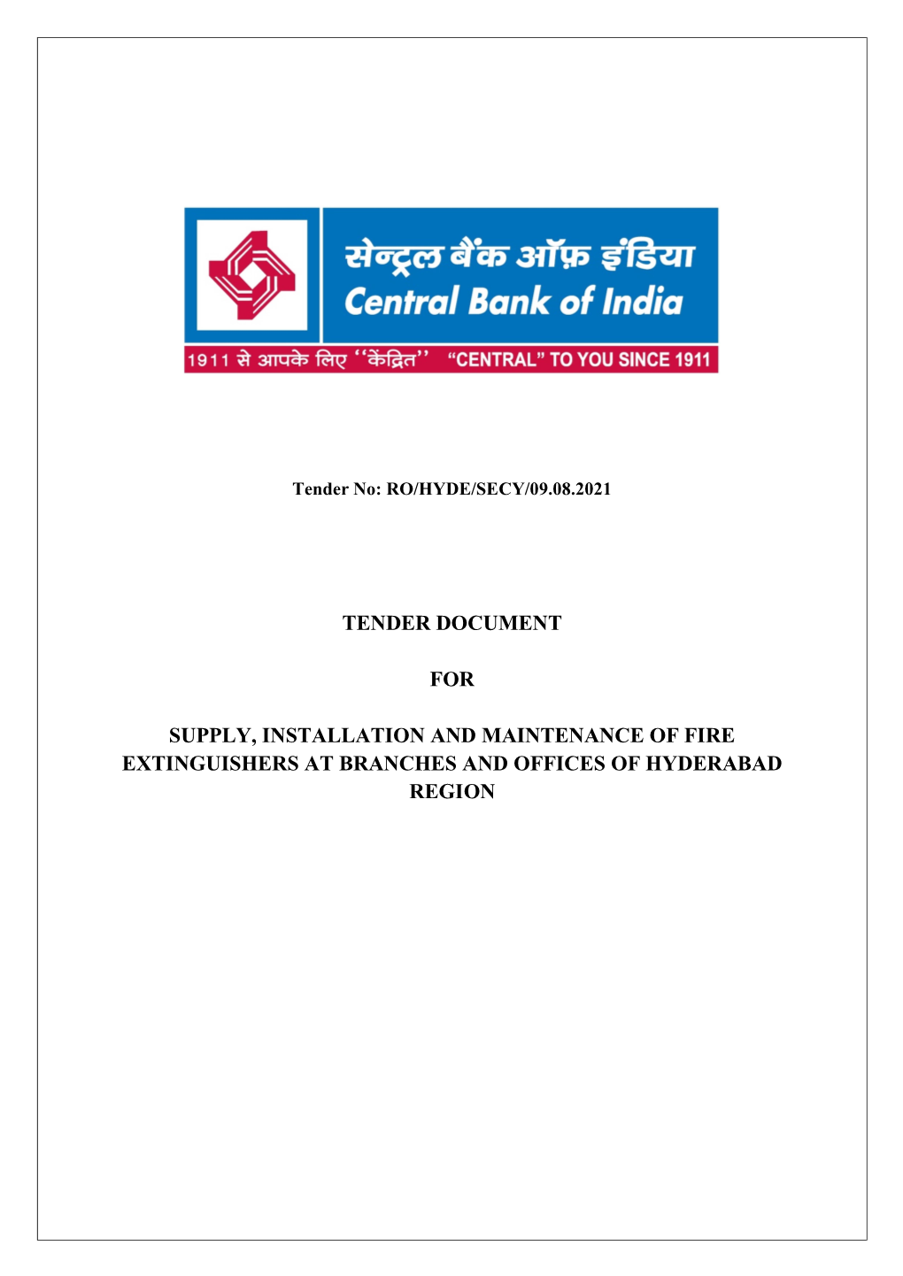 Tender Document for Supply, Installation and Maintenance of Fire