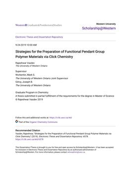 Strategies for the Preparation of Functional Pendant Group Polymer Materials Via Click Chemistry
