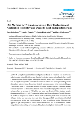 SSR Markers for Trichoderma Virens: Their Evaluation and Application to Identify and Quantify Root-Endophytic Strains