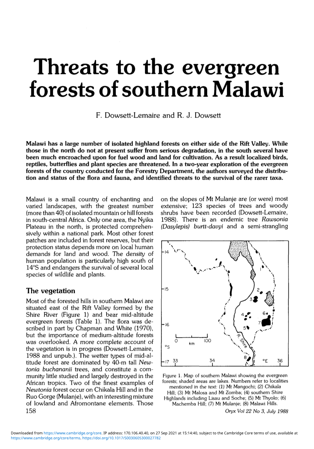 Threats to the Evergreen Forests of Southern Malawi