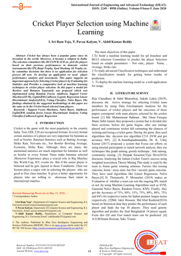 Cricket Player Selection Using Machine Learning