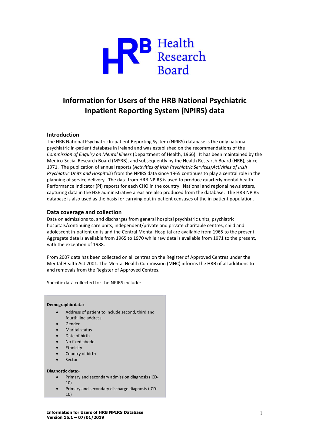 Information for Users of NPIRS Database