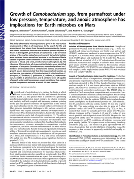 Growth of Carnobacterium Spp. from Permafrost Under Low Pressure, Temperature, and Anoxic Atmosphere Has Implications for Earth Microbes on Mars