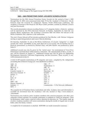2003 Primetime Awards Nominations