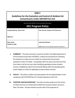 DAR-1 Guidelines for the Evaluation and Control of Ambient Air