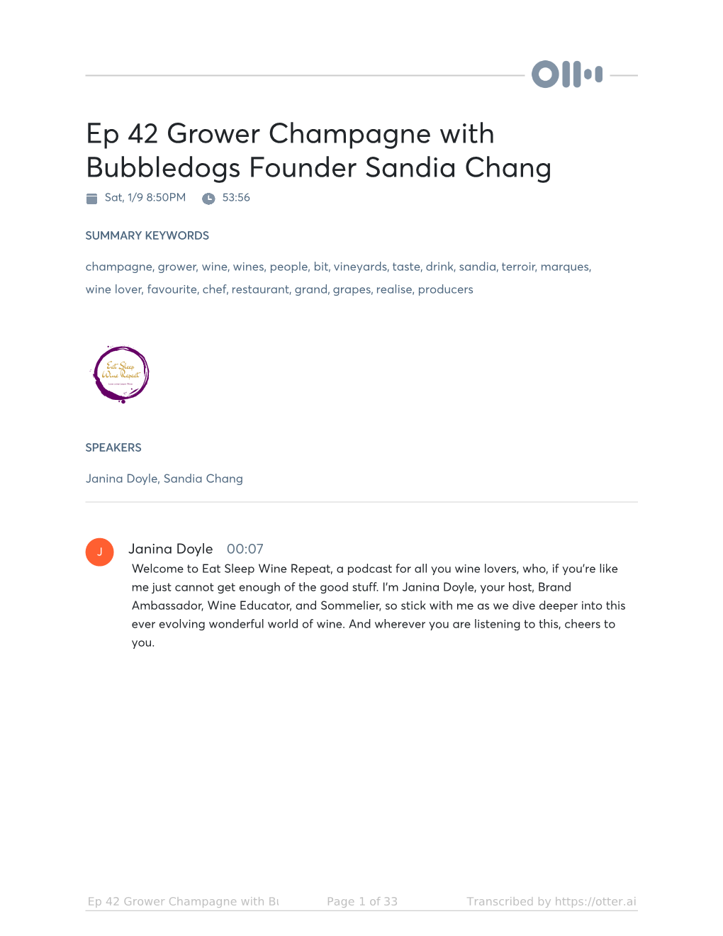 Ep 42 Grower Champagne with Bubbledogs Founder Sandia Chang Sat, 1/9 8:50PM 53:56