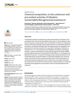 Chemical Composition, in Vitro Antitumor and Pro-Oxidant Activities of Glandora Rosmarinifolia (Boraginaceae) Essential Oil