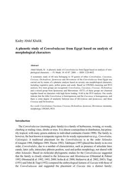 Kadry Abdel Khalik a Phenetic Study of Convolvulaceae from Egypt Based on Analysis of Morphological Characters