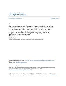 An Examination of Speech Characteristics Under Conditions Of