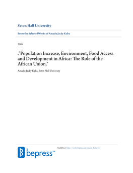 Population Increase, Environment, Food Access and Development in Africa: the Role of the African Union," Amadu Jacky Kaba, Seton Hall University