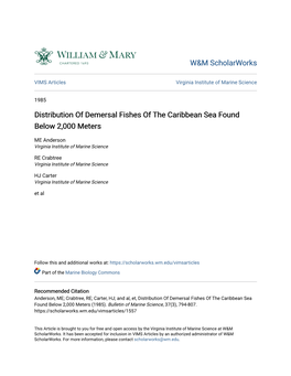 Distribution of Demersal Fishes of the Caribbean Sea Found Below 2,000 Meters