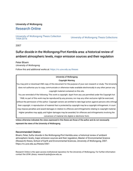 Sulfur Dioxide in the Wollongong/Port Kembla Area: a Historical Review of Ambient Atmospheric Levels, Major Emission Sources and Their Regulation