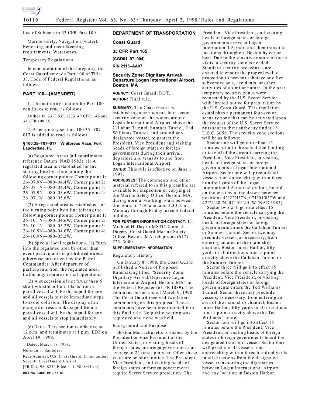 Federal Register/Vol. 63, No. 63/Thursday, April 2, 1998/Rules