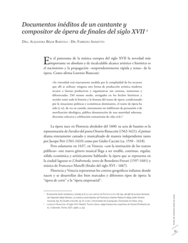 Documentos Inéditos De Un Cantante Y Compositor De Ópera De Finales Del Siglo XVII