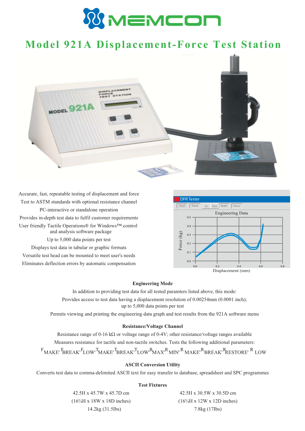 Model 921A Displacement-Force Test Station