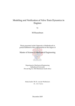 Modeling and Verification of Valve Train Dynamics in Engines