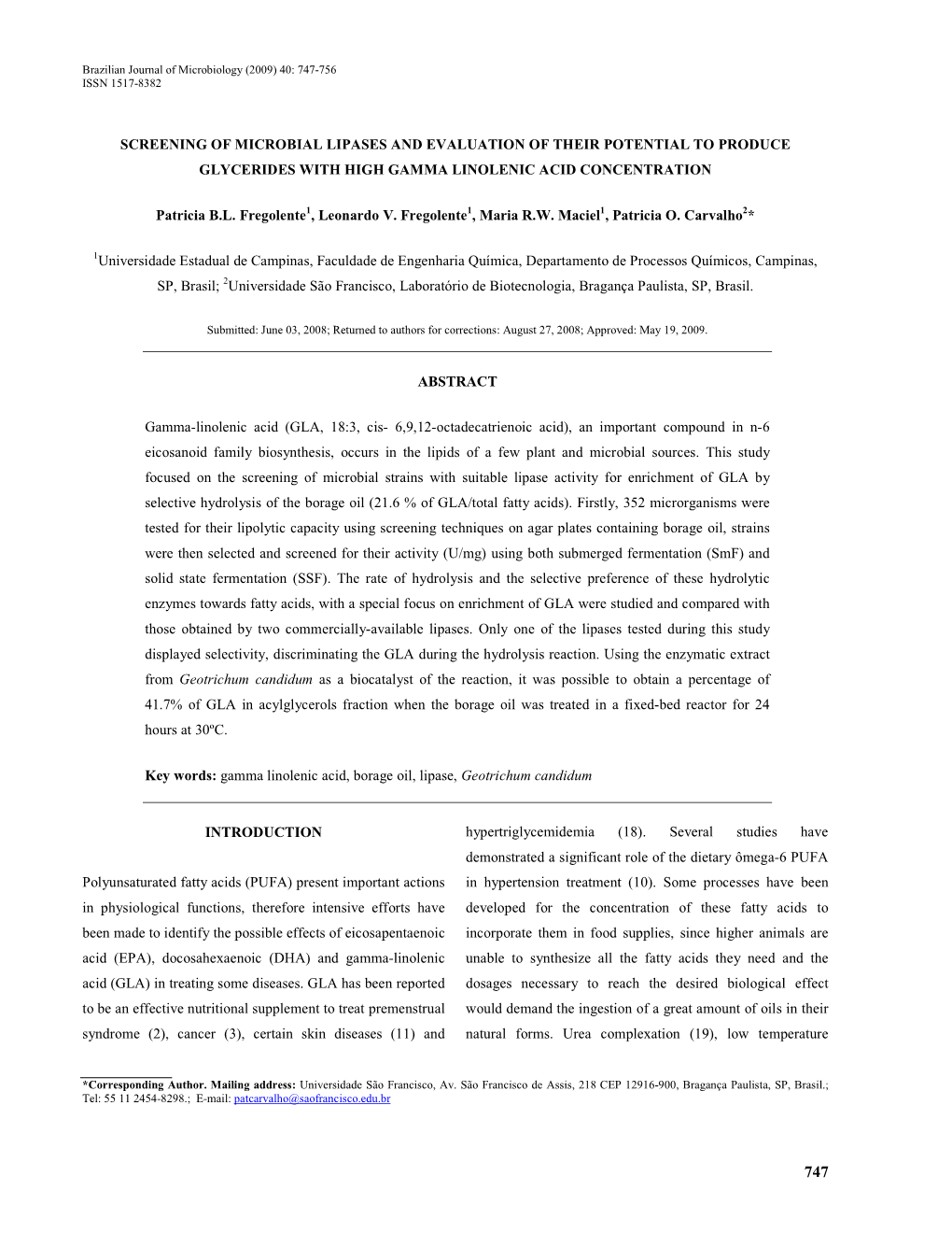 Screening of Microbial Lipases and Evaluation of Their Potential to Produce Glycerides with High Gamma Linolenic Acid Concentration